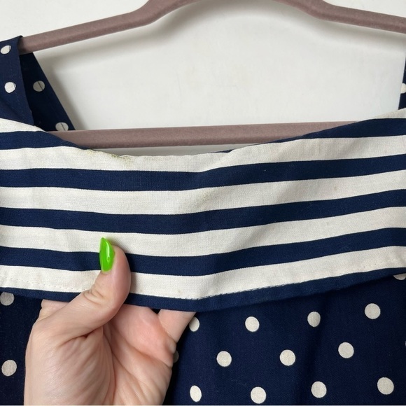 Vintage 80s 90s Stuart Alan Petites Navy Polkadot Pin Up A-line Midi Dress 10P - Picture 5 of 5